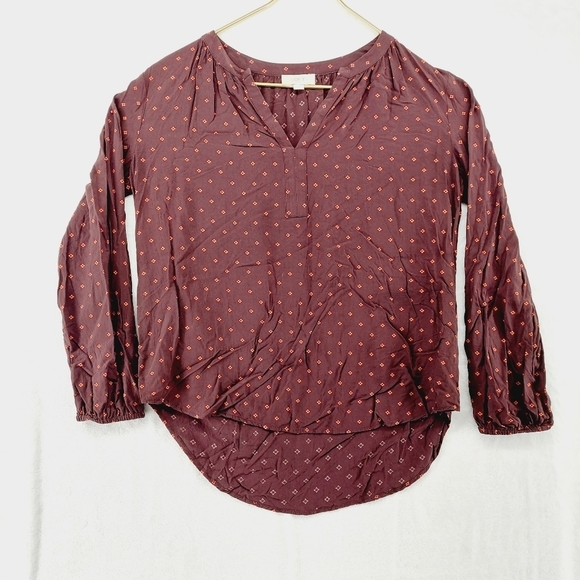 LOFT Outlet Crimson Brown Red Dots Pattern Tunic Women Top Blouse P1641 - Picture 1 of 7